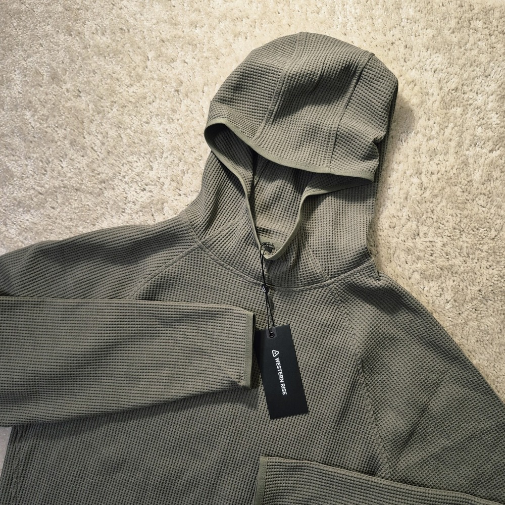 Western Rise Venture Hoodie Mens Large Green Waffle Knit Performance Outdoor New